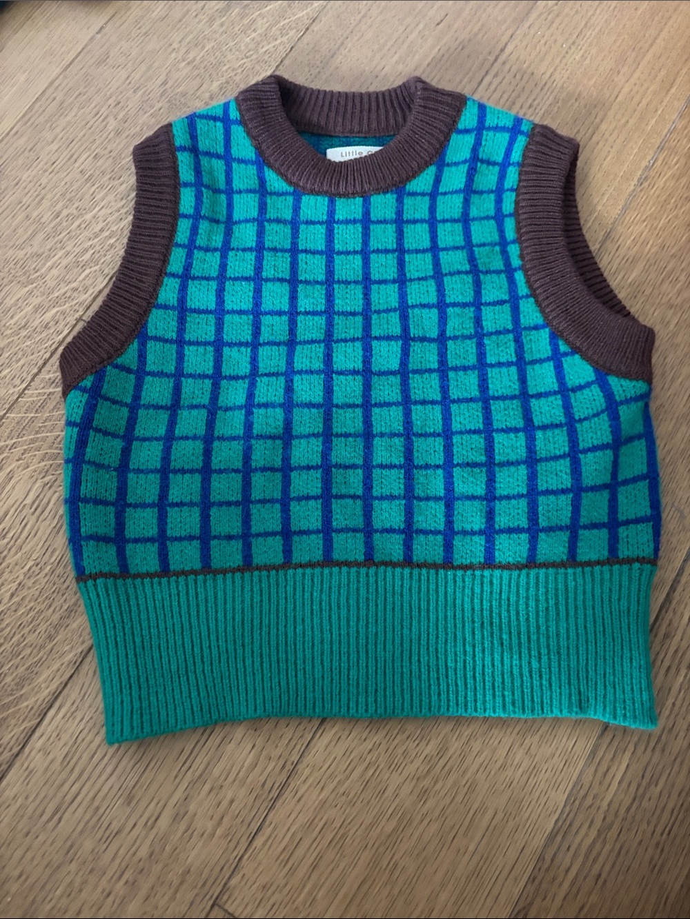 Kids Green & Blue Grid Knit Sweater Vest